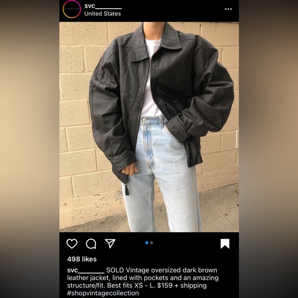 SVC Vintage Oversized Dark Black Brown Leather Jacket Unisex - Picture 3 of 10